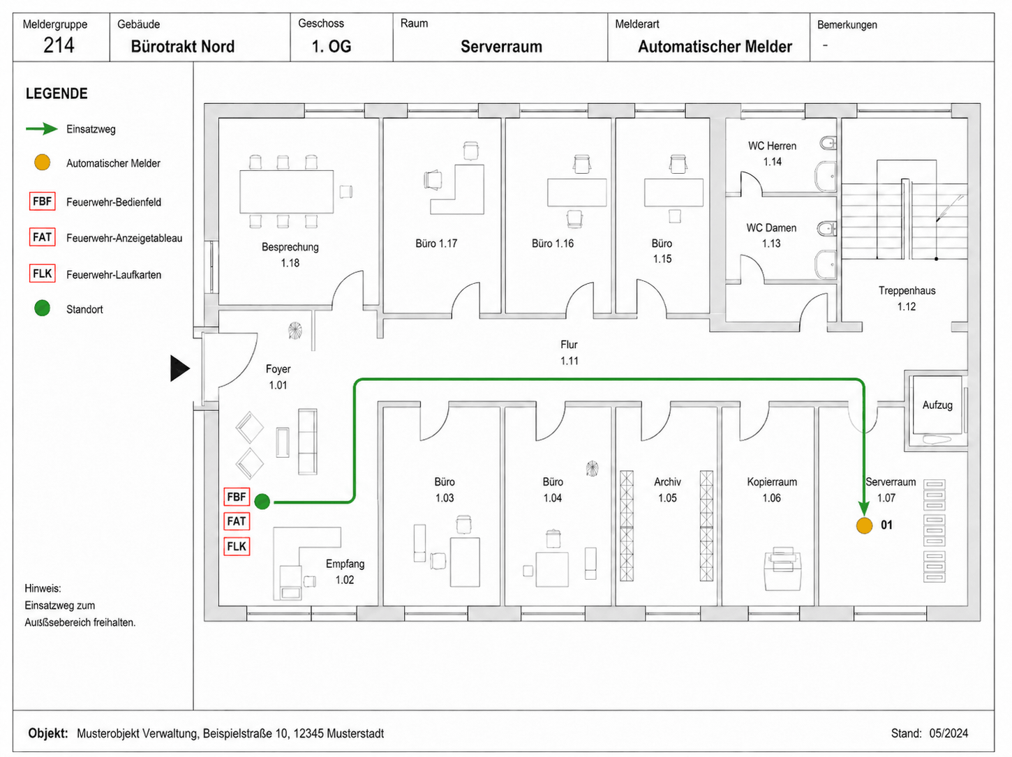 Feuerwehrlaufkarte als Musterplan